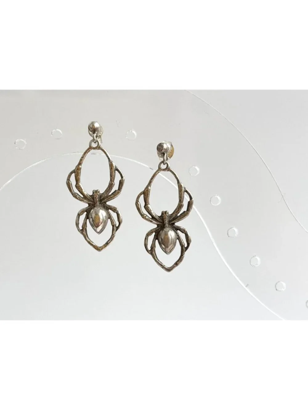 Awesome Spider Figural Hand Carved Vintage Sterling Silver 925 Drop Earrings